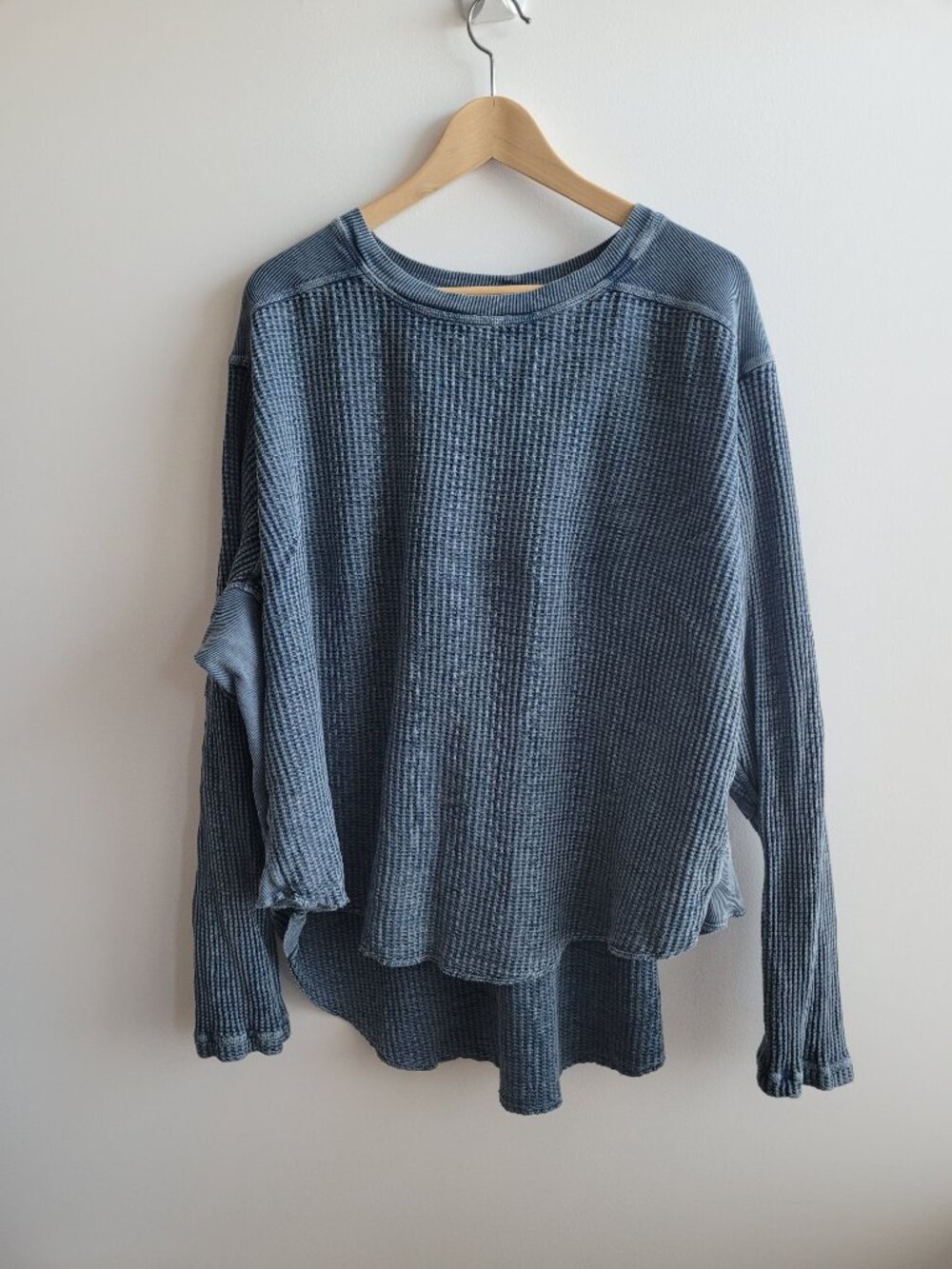Free People FP One Dusty Blue Waffle Long-Sleeved T-Shirt-Large